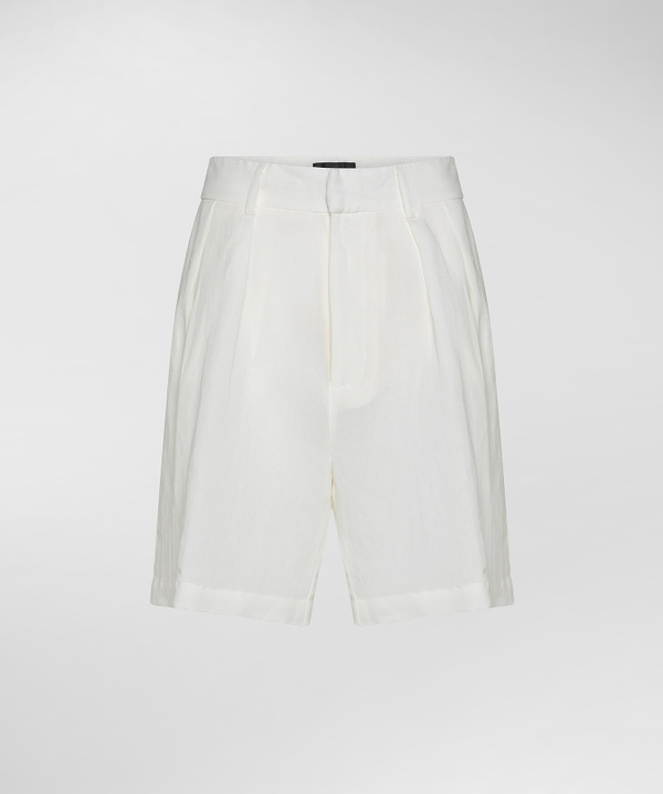 Wide-leg mixed linen and viscose Bermuda shorts - Peuterey
