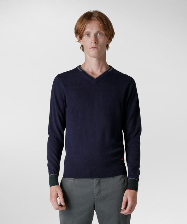 V-neck pull with inserts in contrasting color - Peuterey