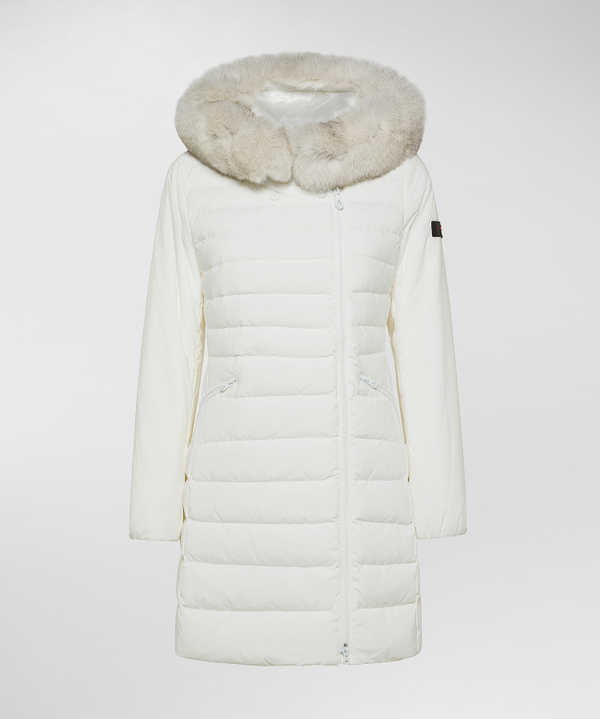Piumino donna slim con pelliccia bianco Peuterey