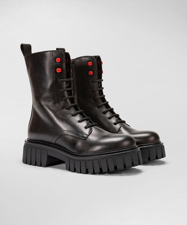 Leather combat boots with red hooks - Peuterey