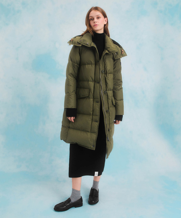 Shiny long down jacket for women, green | Peuterey
