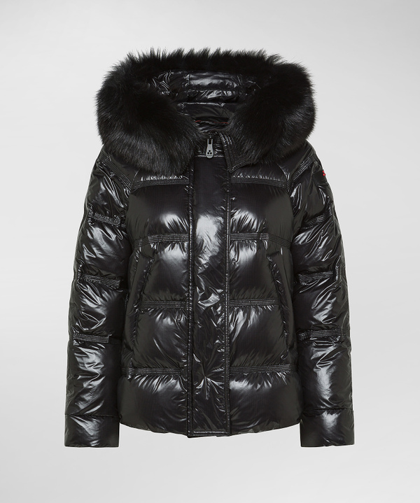 Shiny nylon ripstop down jacket for women black Peuterey