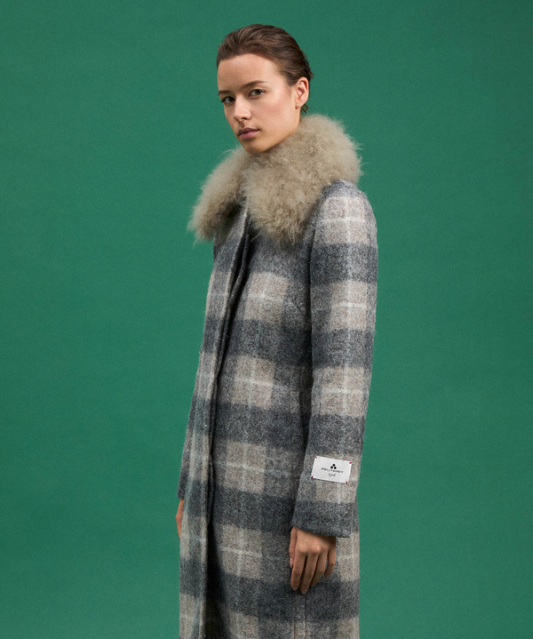 Long, Waisted Checked Coat With Fur - Peuterey