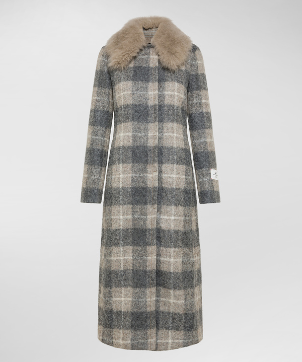 Long, Waisted Checked Coat With Fur - Peuterey