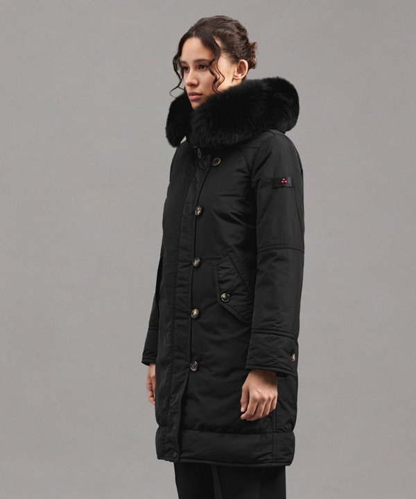 Smooth parka with fur trimmed hood for women black Peuterey