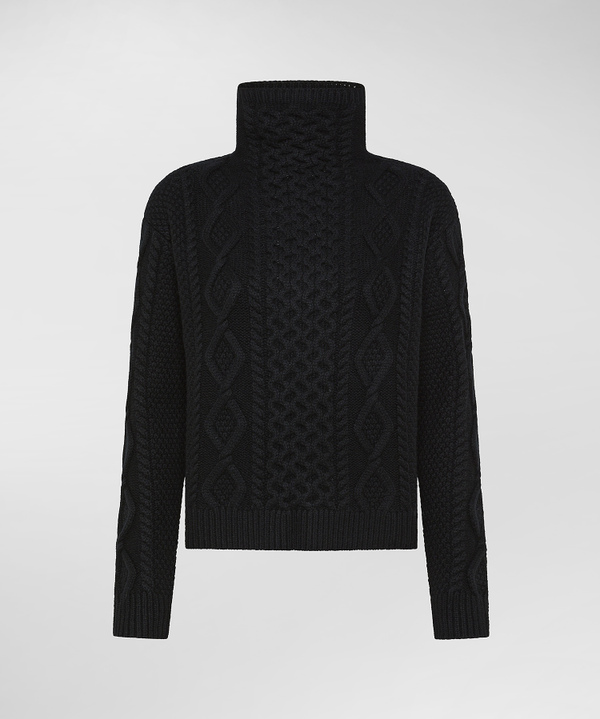 Pullover mit hohem Kragen und Aran-Strickmuster - Peuterey