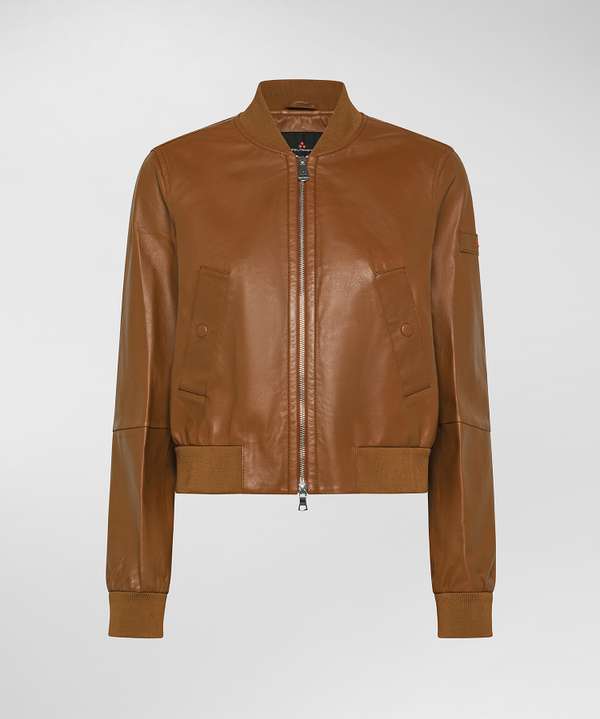 Dyed Nappa leather bomber jacket with knitted details - Peuterey