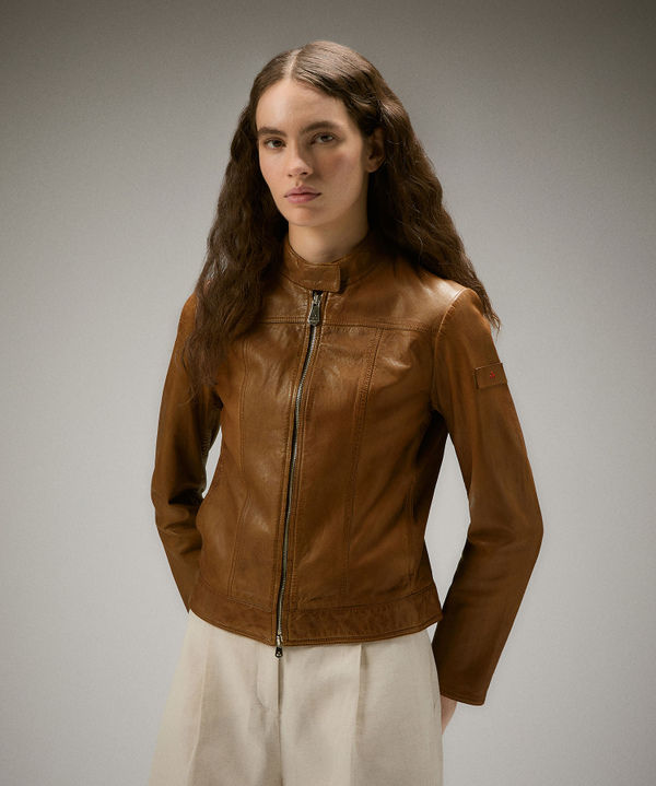 Worn-effect leather biker jacket - Peuterey