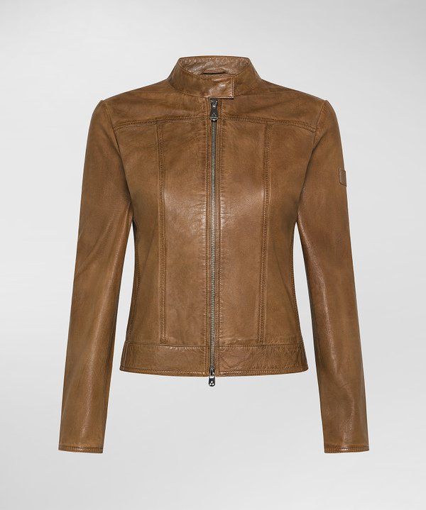 Worn-effect leather biker jacket - Peuterey