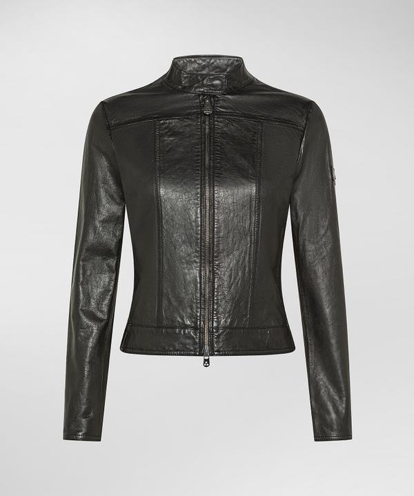 Worn-effect leather biker jacket - Peuterey
