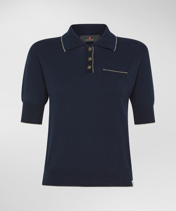 Cotton crepe polo shirt with lurex details - Peuterey