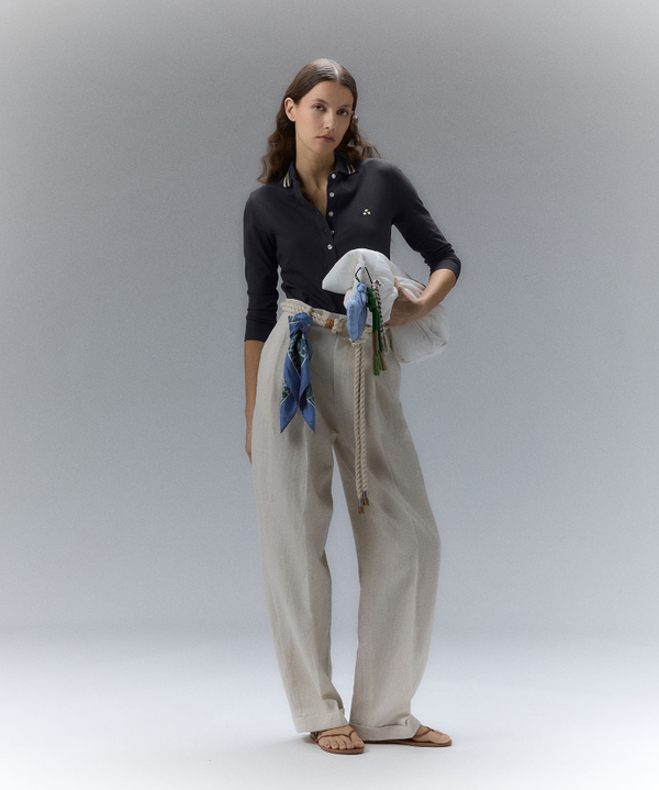 Modal cotton slim polo shirt with lurex details - Peuterey
