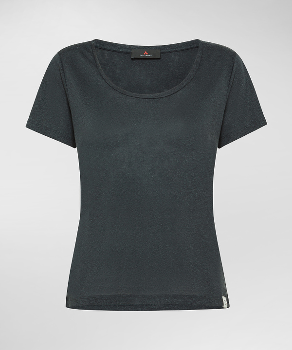 Lyocel and linen wide collar t-shirt - Peuterey