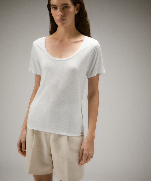 T-Shirt mit Rundhalsausschnitt aus Lyocell und Leinen - Peuterey
