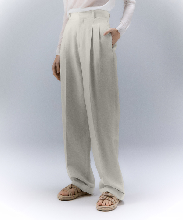Linen blend high-waisted trousers - Peuterey