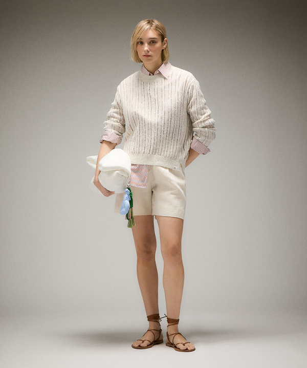 Stranded linen and silk blend knit sweater - Peuterey