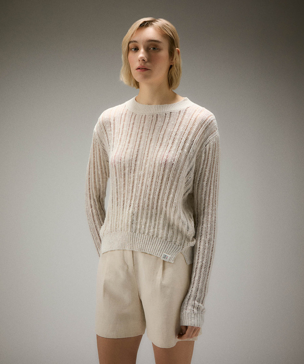 Stranded linen and silk blend knit sweater - Peuterey