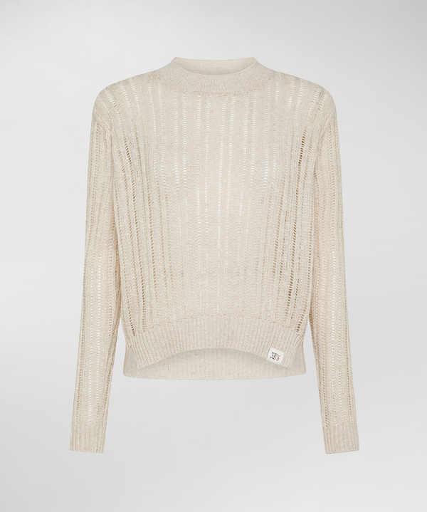 Stranded linen and silk blend knit sweater - Peuterey