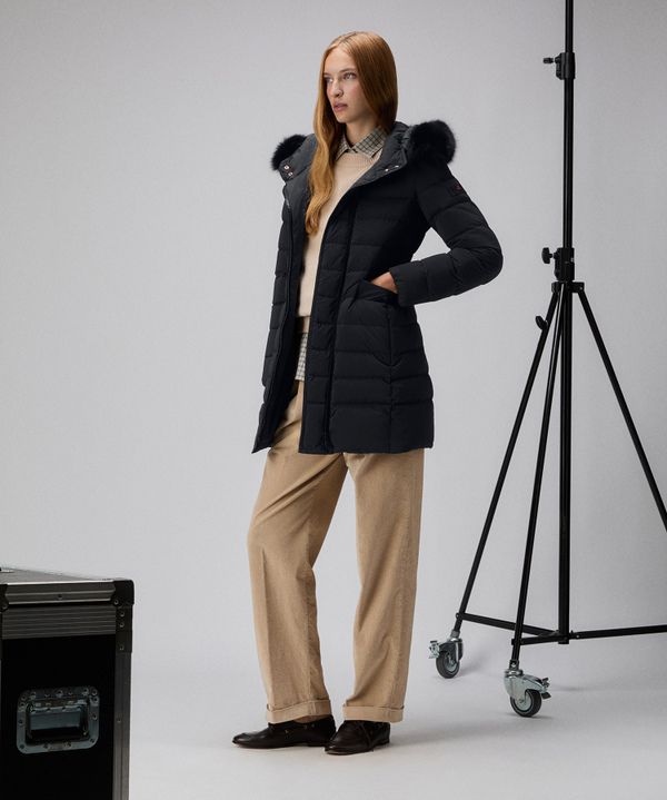 Long down jacket with high collar and fur - Peuterey