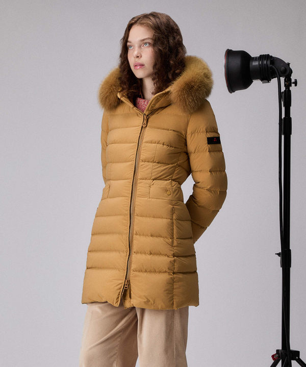 Long down jacket with high collar and fur - Peuterey