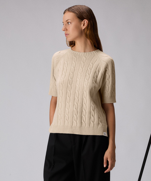 Short-sleeved carded wool sweater - Peuterey