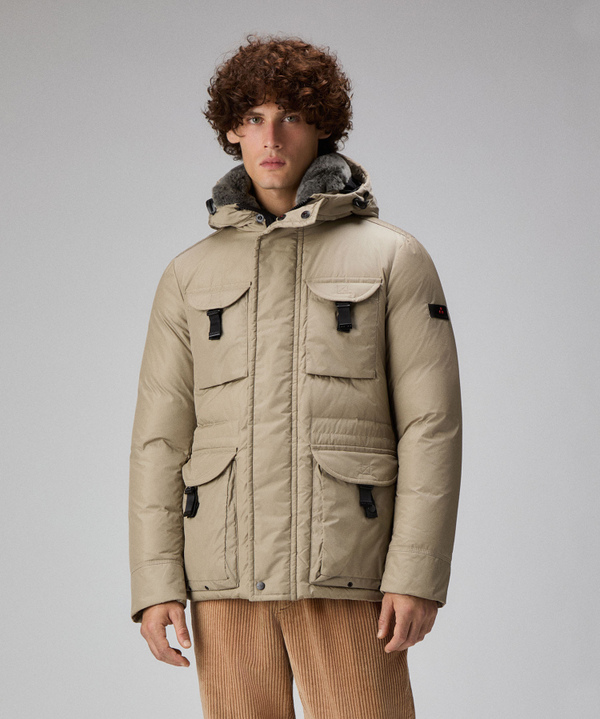 FELDJACKE AUS TAFT MIT PELZKAPUZE - Peuterey