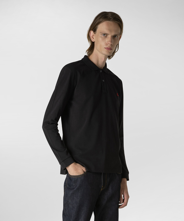 Long-sleeved polo shirt in stretch cotton pique - Peuterey