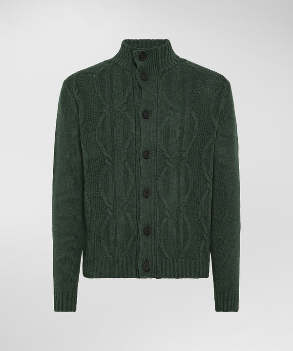 Cardigan in tricot di lana con disegno treccia - Peuterey
