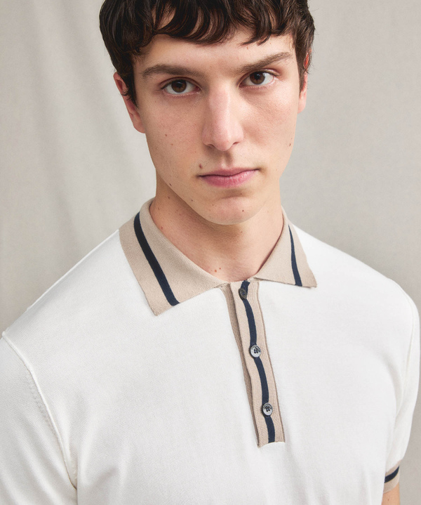 Cotton knit polo shirt with striped details - Peuterey