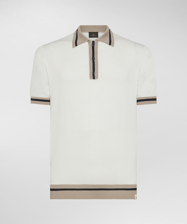 Cotton knit polo shirt with striped details - Peuterey