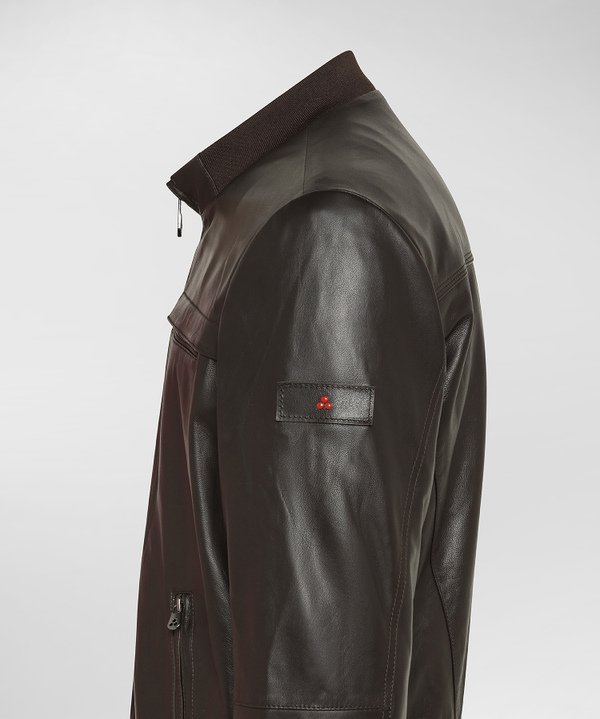 Leather biker jacket for men brown Peuterey