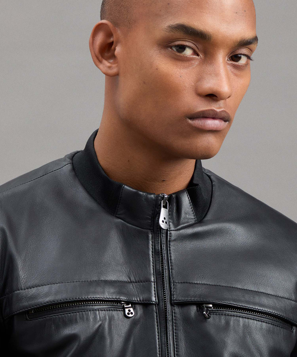 Giacca biker in pelle da uomo nero Peuterey