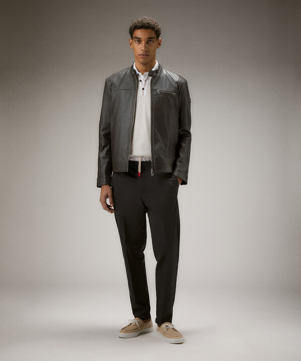 Biker in pelle con taschino al petto - Peuterey