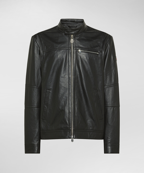 Biker in pelle con taschino al petto - Peuterey
