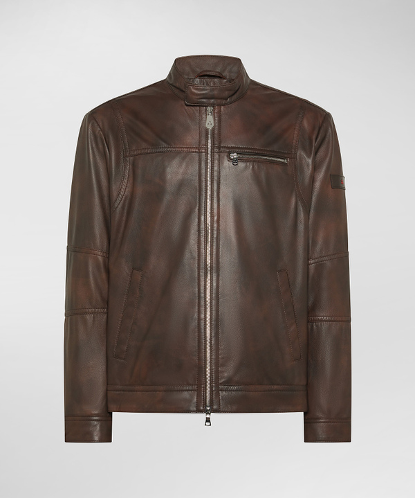 Vintage-effect leather biker jacket - Peuterey