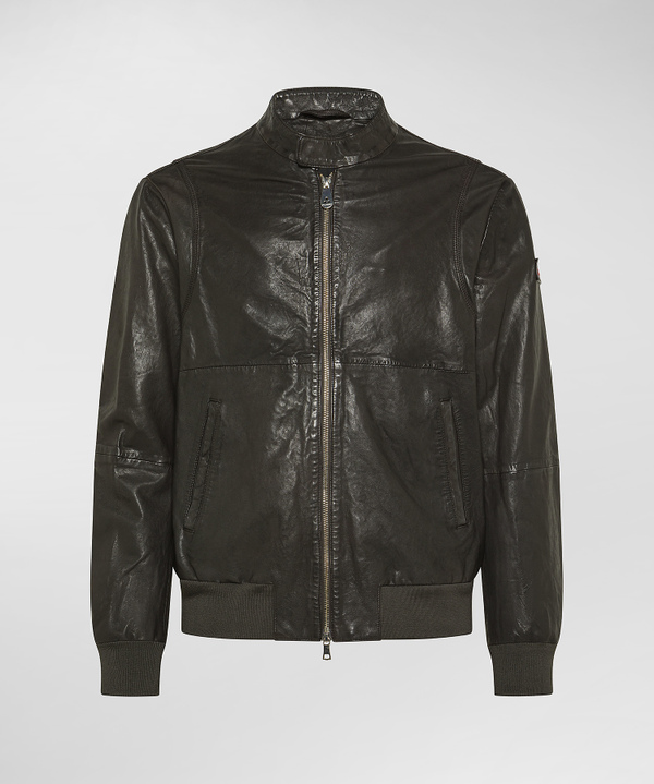 Leather bomber jacket with elastic jersey details - Peuterey