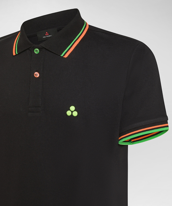 Stretch cotton pique polo shirt with fluorescent details - Peuterey