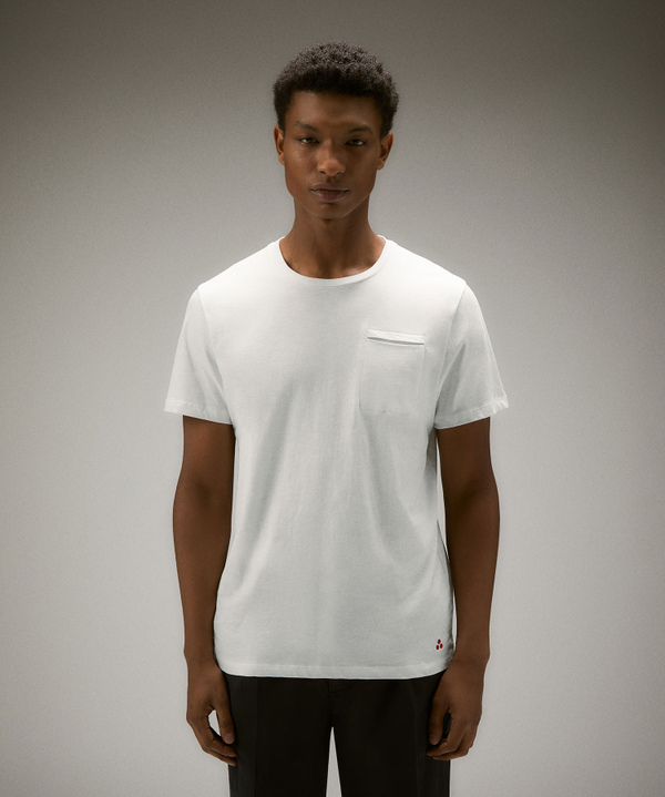 T-Shirt mit Brusttasche aus geflammter Baumwolle - Peuterey