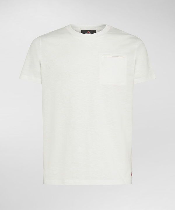 T-Shirt mit Brusttasche aus geflammter Baumwolle - Peuterey