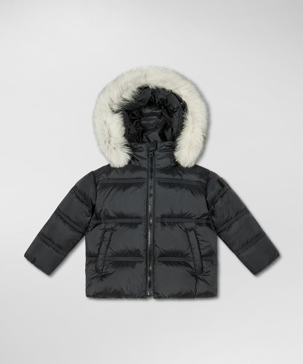 Daunenjacke mit Kapuze mit Pelzbesatz