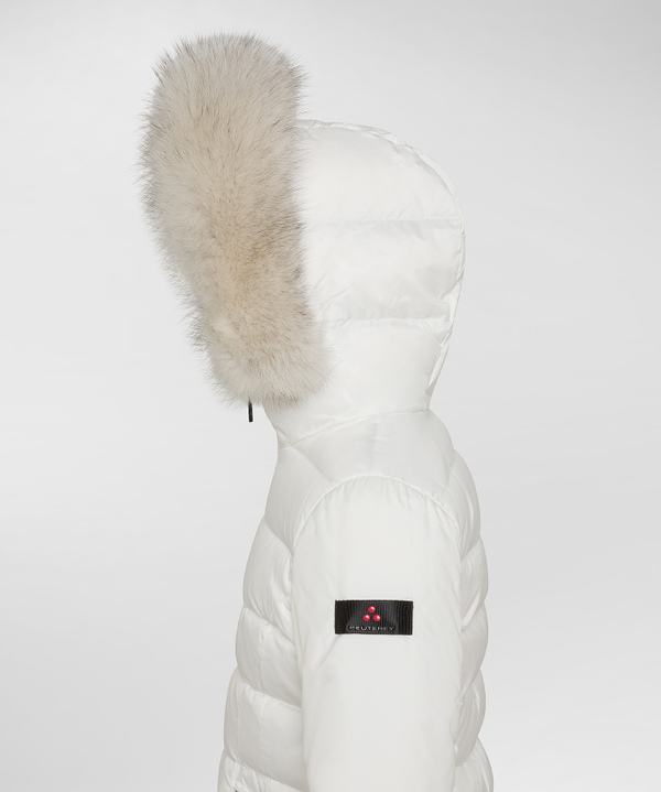 Down jacket with smooth sleeves and fur hood - Peuterey