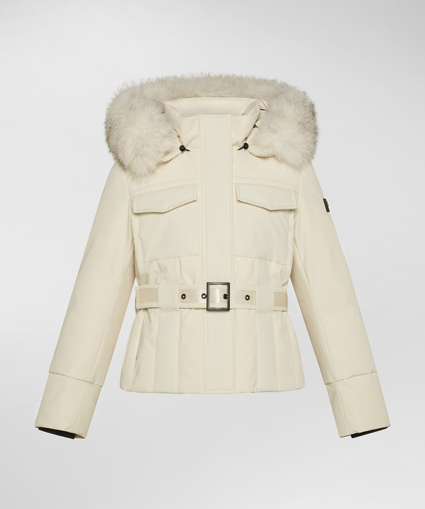 Down jacket with waist belt and fur - Peuterey