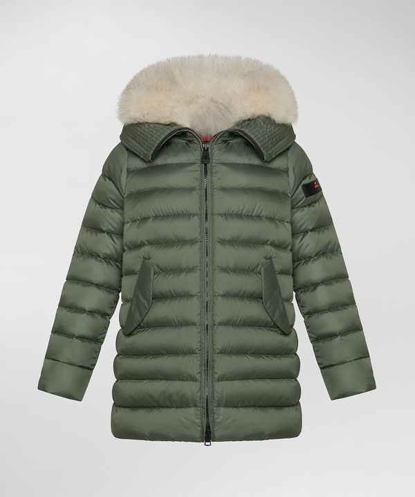 Long down jacket with fur for girl green Peuterey