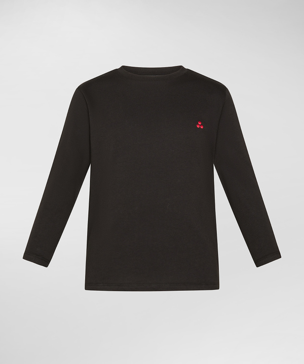 T shirt a maniche lunghe in cotone da ragazzo nero Peuterey