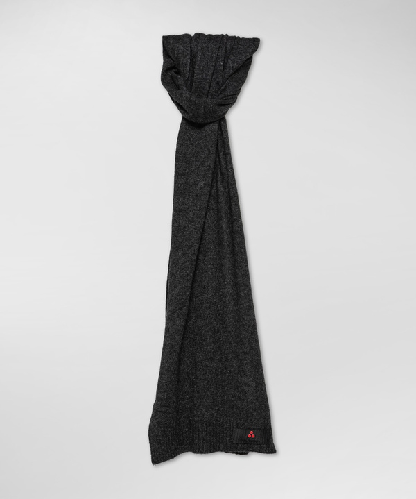Wool blend tricot scarf with logo holder band - Peuterey