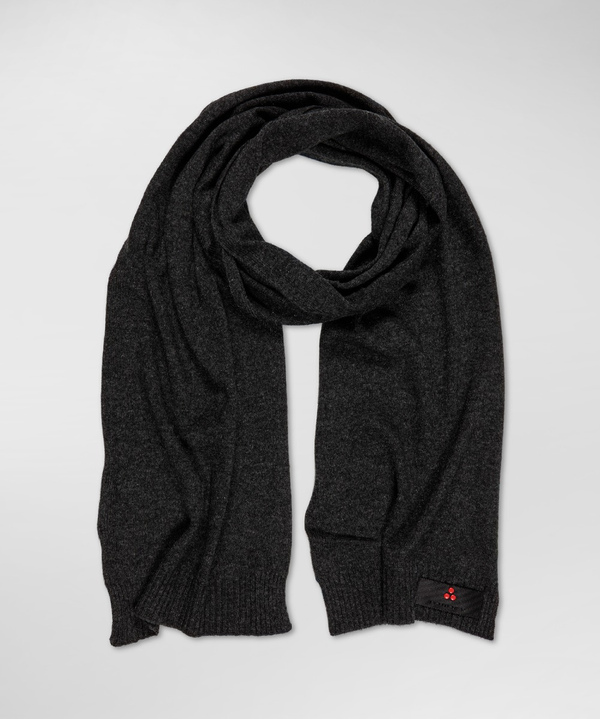 Wool blend tricot scarf with logo holder band - Peuterey