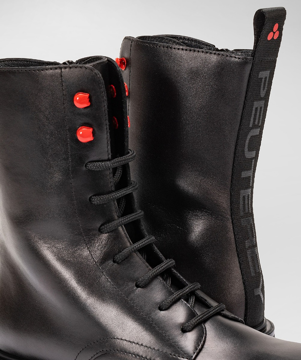 Leather combat boots with red hooks - Peuterey