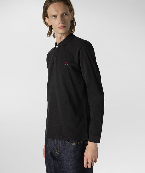 Long-sleeved polo shirt in stretch cotton pique - Peuterey