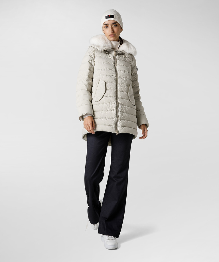 Long down jacket with fur in color tone - Down Jackets | Peuterey