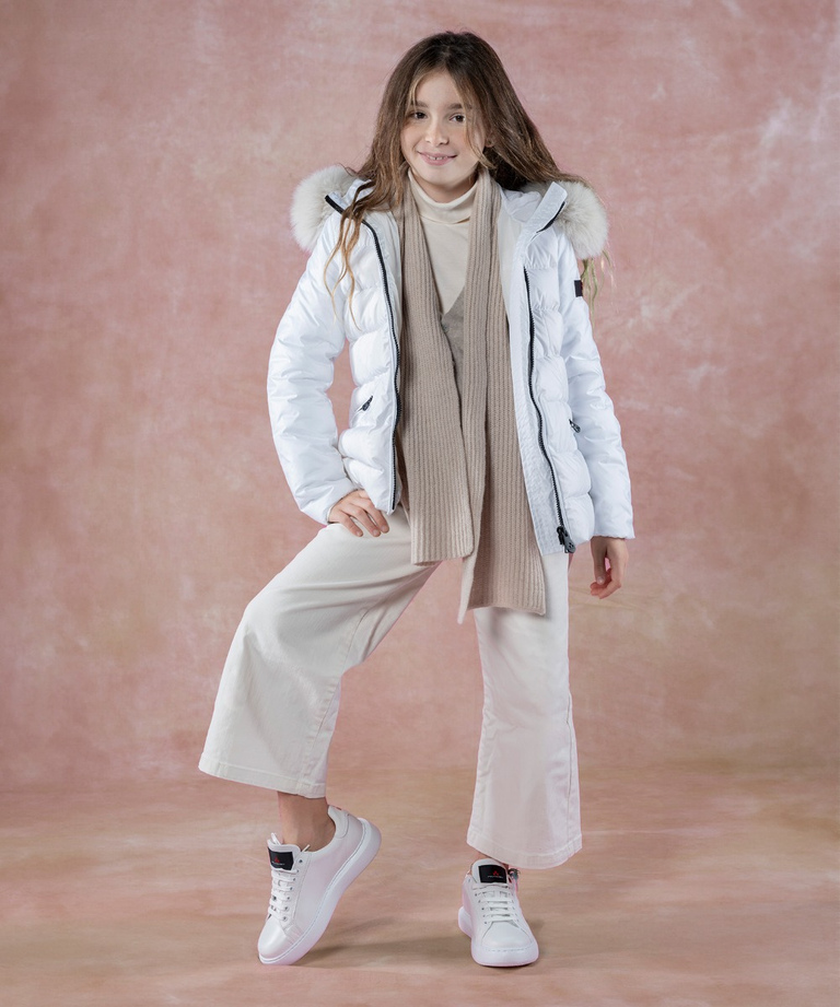 Down jacket with smooth sleeves and fur hood - sale kid | Peuterey